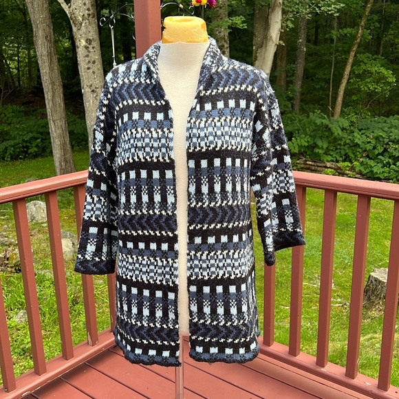 Vilagallo S/M blue multi knit open cardigan sweater .